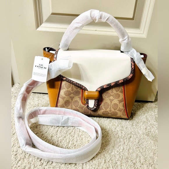 Coach Courier Carryall 23 In Colorblock Signature Canvas With Snakeskin Detail - Picture 6 of 10